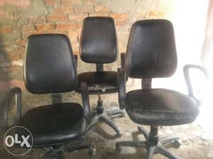 3 Black Leather Padded Rolling Chairs