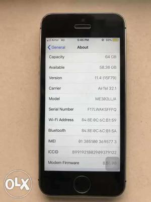 IPhone 5s Space Grey 64gb In very good condition