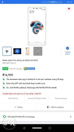 Redmi Note5Pro (4+64GB) for sale. Sealed box+bill (12months