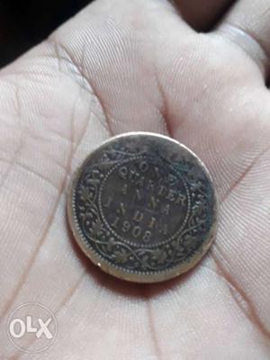 Round  Silver-colored 1 Indian Anna Coin]