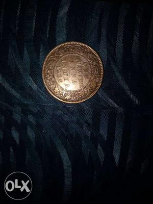 Round Silver-colored 1 Quarter Anna Coin