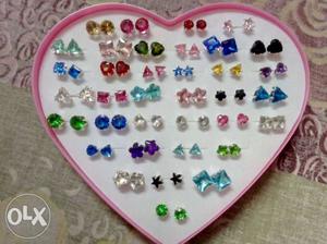 36 pair earrings with heart box