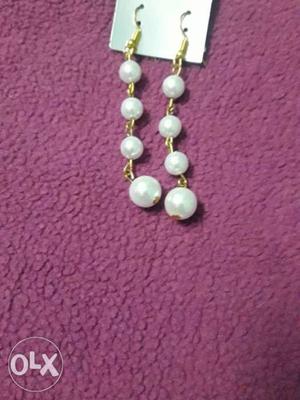 Beaded White Pearl Dangle Hook Earrings