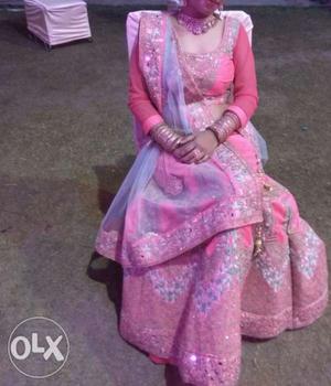 Beautiful pink lahnga only in  thread work