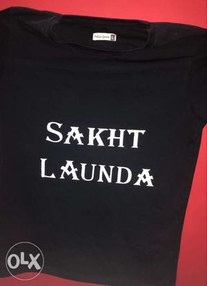 Black And White Sakht Launda Printed Crew-neck Shirt