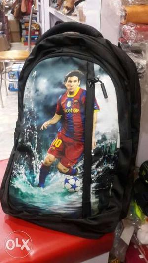 Black, Red, And Blue Backpack With Football Player Portrait