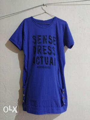 Blue And Black Sense Dress Actual-printed Crew-neck T-shirt