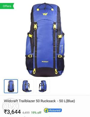 Blue And Black Wildcraft Hiking Backpack 50L (new)