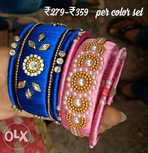 Blue And pink Floral handmade silk stylish ethnic bangles