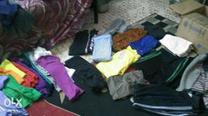 Clothes along with jeans t.shirts and jackets and dresses