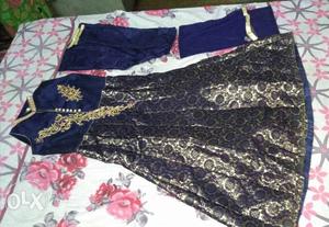 Dark royal blue party wear long shuit with