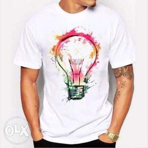 Men's White And Multicolored Light Bulb-graphic T-shirt