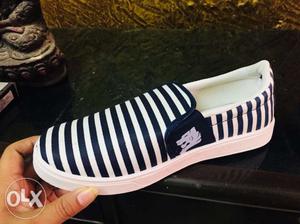 New White And Blue Striped Slip-on Shoes 7 and 8 size