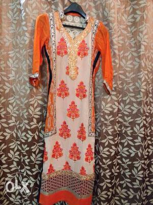Orange And White Anarkali Traditional Dress