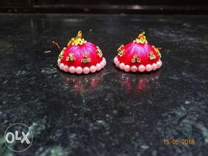 Pair Of Pink Jhumka Earrings