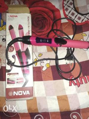 Pink And Black Corded Hair Straightener With Box 2 in 1 hair