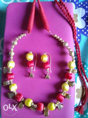 Pink And Green Beaded Necklace