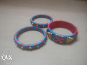 Pink and blue color silk thread bangle set.