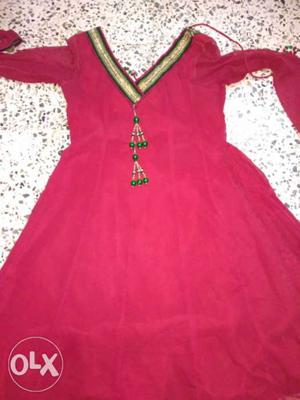 Red semi anarkali with dupatta at a discounted