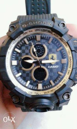 Round Black And Silver Casio G-Shock Chronograph Watch