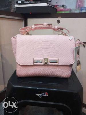 White And Pink Leather Tote Bag