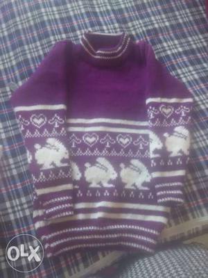 White And Purple Tribal Print Sweater