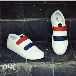 White-red-and-blue Velcro Sneakers