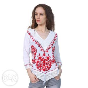 White top with beautiful red embroidery