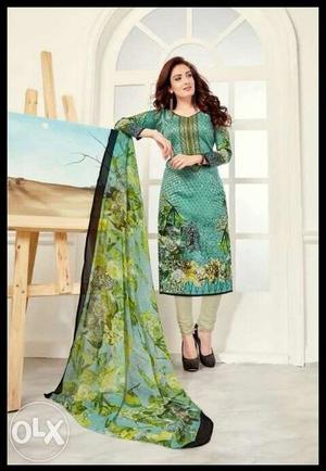 Women's Green And Black Floral Shalwar Kameez