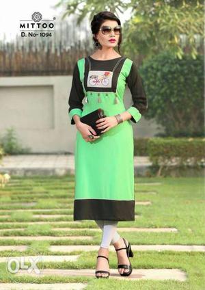 Women's Green And Black Salwar Kameez Dress