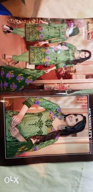 Women's Green And Pink Floral Traditional Dress