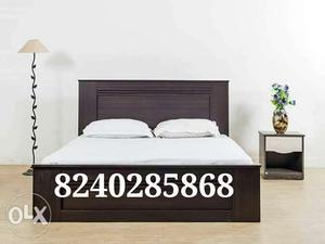 Brown Wooden Bed Frame With Text Overlay
