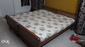 Teak wood double cot with mattress