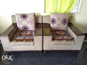 Two Brown-and-gray Fabric Sofa Chairs