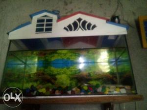White, Blue, And Red Wooden House Framed Aquarium