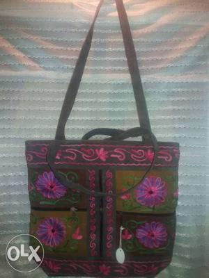 Black, Purple, And Pink Floral Tote Bag