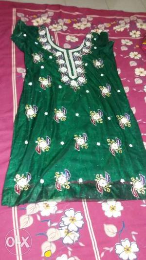 Green colour salvar suit with pearl embroidary