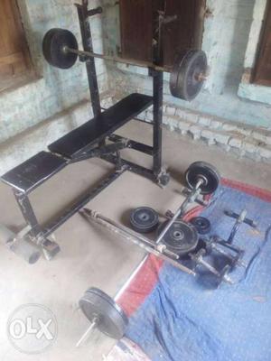 Gym materials Dumble, rod, wait and table