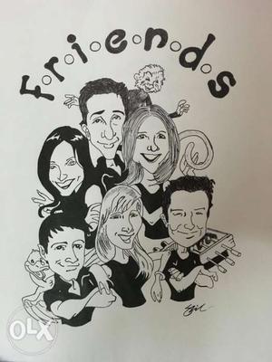 High Quality pen sketch of F.R.I.E.N.D.S on A4