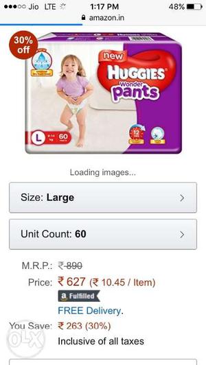 Huggies unopened Large diaper (60count) - Baby wipes (72