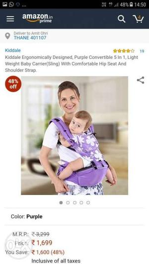Kiddale Baby carrier. Can take up to 20 kg. Very