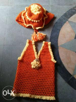 Orange And White Knitted Textile