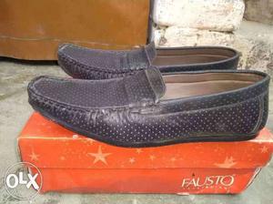 Pair Of Black Fausto Perforated Leather Dress Shoes With Box