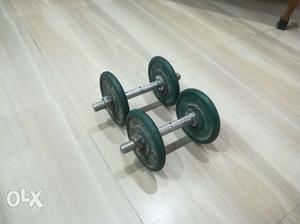 Pair Of Gray-and-green Adjustable Dumbbells