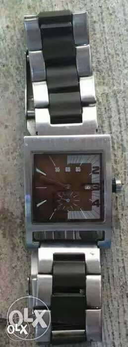 Rectangular Brown And Silver-colored Chronograph Watch With