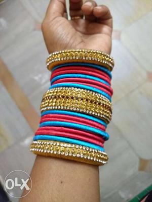 Red, Blue, And Gold Thread Bangle