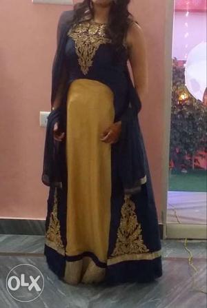 Women's Black And Yellow Sari Dress