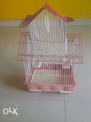 White And Pink Metal Wire Birdcage