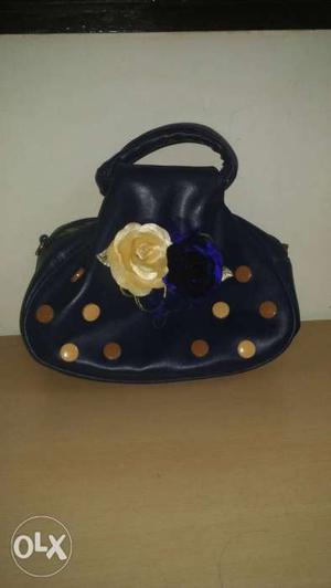 Blue And Floral Leather Handbag