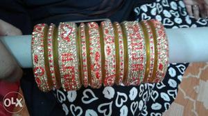 Gold-red-and-silver-colored Bracelets With Gemstones